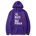 Unisex purple fleece hoodie featuring a heart and football sport graphic print - Purple-My Heart Is On That Field