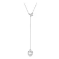 Elegant S925 sterling silver butterfly Y-necklace with round white pearl pendant - 925 Silver / Butterfly Necklace (BSN415)