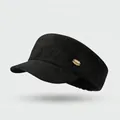Classic black PU suede newsboy cap with vintage gold oval metal emblem detail - One Size / RIOG Equestrian Hat-Black