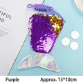 Purple and gold mermaid tail sequin coin purse with braided lanyard for children - Purple