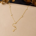 Detail of gold Y-shaped necklace with crescent moon and sparkling drop-shaped zirconia - Pave Crescent Moon Water Drop Zirconia Y Style (N4114)
