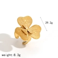 Minimalist 18k gold plated stainless steel clover flower open ring on white background - Adjustable Open / Golden Clover Style (TR60196)