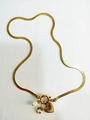 Gold flat snake chain necklace with white pearl, textured letter C and heart charms - Letter C