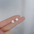 Minimalist S925 sterling silver four-leaf clover stud earrings with matte texture - Four-Leaf Clover / Silver