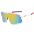White frame sports sunglasses with colorful gradient lenses for running and cycling - White Red Frame Gold Mirror