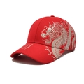 Rote Baseballkappe mit goldener chinesischer Drachenstickerei und Kalligraphie - Einheitsgröße / Rot