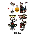 Waterproof temporary tattoo stickers featuring colorful Day of the Dead cat designs - Th-422 / 210*148mm