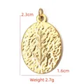 Golden oval stainless steel pendant with textured leaf pattern, size 2.3x1.6cm, 2.7g weight - BXGPJ087-Embossed Leaf Oval Pendant