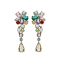 Elegant multi-color gemstone flower earrings with long teardrop tassel fringe design - Yellow