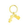Golden cartoon boy and cat metal keychain with creative minimalist design on white background - 1 Cat 1 Boy / Gold