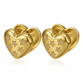 Polished gold heart hoop earrings with engraved stars and sparkling zircon stones - Heart Zircon Ear Clip