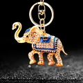Golden elephant keychain with crystal rhinestones and blue enamel on black background - Single OPP Bag Packaging / Royal Blue Elephant Style C