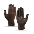 Dark brown knitted warm gloves with touchscreen fingertips and non-slip silicone palms - Coffee Gloves