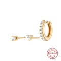 Detailed view of S925 sterling silver earring set with cubic zirconia and gold plating - Gold-White Zirconia
