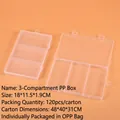 Detailed view of clear 3-compartment PP plastic organizer box measuring 18x11.5x1.9cm - Fixed Vertical 3-Compartment (18x11.5x1.9cm)