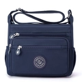 Waterproof dark blue nylon crossbody bag with multiple zippers and adjustable strap - Dark Blue