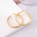Textured golden hoop earrings with parallel ribbing on a minimalist stone surface - Double-Layer Polished Hoop / E-083---Gold