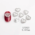 Silver hollow heart nail art charm with 520 engraving and sparkling crystal rhinestones - LF2023 Silver 520 Hollow Heart
