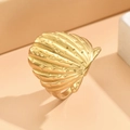 Adjustable ocean shell ring in gold finish with textured dotted scallop design - J03305 / Gold
