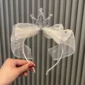 Serre-tête couronne argentée avec nœud en tulle blanc et étoiles pour filles - Beige