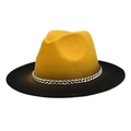 Detail of wool fedora featuring yellow and black gradient with a silver chunky chain - M(56-58cm) / Yellow + Black