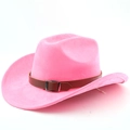 Rosa Cowboyhut aus Wollfilz mit geschwungener Krempe und braunem Zierriemendetail - M (56-58cm) / Magenta