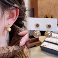 Elegant champagne pearl earrings with zircon inlay and retro gold finish for women - Silver Earring Post-Gold-Coffee
