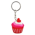 PVC cupcake keychain with red heart, pink cream, and white topping for Valentine gifts - Cupcake
