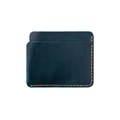 Detail of teal crazy horse leather card holder with contrast orange stitching - KB15 Style (Horizontal) / Blue