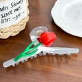 Pinza de pelo de tulipán gris plata con flor roja y hojas verdes para mujer - 12.8cm / Gris