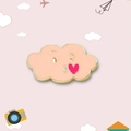 Cute pink cloud enamel brooch with heart detail and winking face for women clothing - Cloud