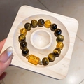 Tiger eye stone bracelet with yellow resin beads and gold accents in neo-Chinese style - Tiger Eye Lezi Auspicious Symbol Style (6#)