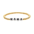 Detail of gold beaded bracelet with white letter beads spelling MAMA in a minimalist style - 4mm Gold Copper Beads-MAMA