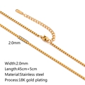 18K gold plated stainless steel box chain 2mm necklace with lobster clasp and extension - Square Pearl Chain / Gold