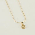 Gold plated stainless steel necklace with diamond-encrusted letter O pendant - Letter O (With Chain)