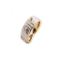 Anello dorato regolabile con motivo a foglie in smalto bianco e blu e zirconi - Aperto Regolabile / Stile Zircone Smaltato Ondulato (CR0418DX) / Oro/Bianco