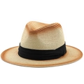 Herren und Damen Cowboy Strohhut mit orangefarbenem Farbverlauf und schwarzem Hutband - M (56-58cm) / Verlauf Braun Orange (02)