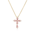 Elegante collana a croce dorata con diamanti rosa a goccia e cristalli bianchi puri - Colore Oro Zirconia Rosa