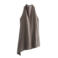Brown halter neck sleeveless top with asymmetrical hem and matching casual wide-leg trousers - S / Coffee Top