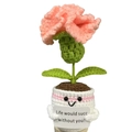 Handmade crochet pink potted flower with smile face and Life would succ without you sign - White Pink Pot Carnation