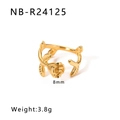 Adjustable golden rose ring in stainless steel with 8mm realistic floral design - 3D Rose Style (NB-R24125)