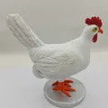 Lampada da notte creativa in resina bianca a forma di gallina con piume realistiche e base - Pollo che Depone le Uova con Cavo Nero (50cm)