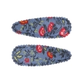 Lot de deux barrettes clic-clac en tissu bleu marine à motifs fleurs rouges pour filles - Barrette Rétro Pastorale (Lot de 2) / Bleu Foncé-Fleuri