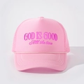 Pink mesh trucker hat with GOD IS GOOD embroidery and decorative brim rope detail - All Pink / Adjustable
