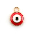 Golden alloy Evil Eye charm pendant with red enamel inlay for DIY jewelry crafting - 10pcs Gold Base Red Round Evil Eye Pendants