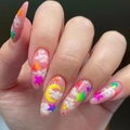 Press on nails amandelvorm met regenboog sterren witte wolken en maanpatroon - Lijm Stijl (Y-230) / 24 Stuks/Doos