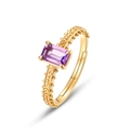 Vintage gold S925 sterling silver ring with rectangular purple amethyst and hollowed pattern - Amethyst/Adjustable Open Size / Purple/Gold