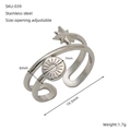 Adjustable silver hollow star stainless steel ring with 1.7g lightweight open design - Adjustable Open / Steel Color (039)