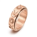 Rotatable rose gold stainless steel ring with sun, moon, and star engravings - US 6 / Rose Gold