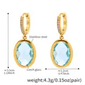 Detailed dimensions of gold drop earrings made with Czech glass and stainless steel - Gold Light Blue Glass